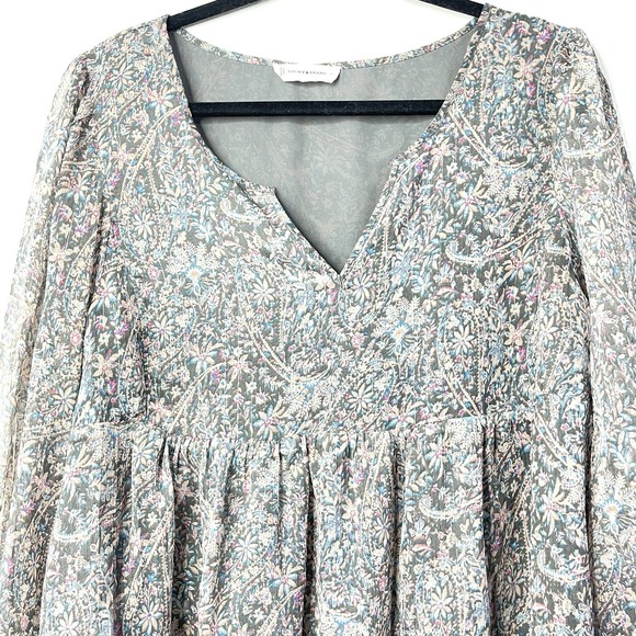 Lucky Brand Semi Sheer Metallic Thread Boho Peasant Flowy Feminine Blouse Sz XL - Picture 4 of 12